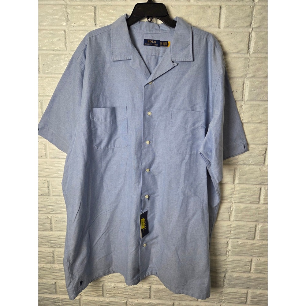 POLO Ralph Lauren Mens size 2XLT Tall Blue Camp collar Button up !00% cotton NWT